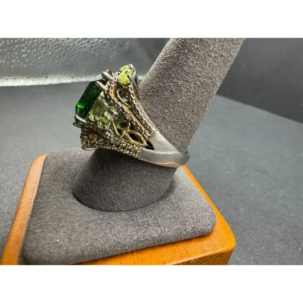 Chuck Clemency Sterling Silver 925 Gold Vermiel Peridot Cluster Ring Sz 10.25